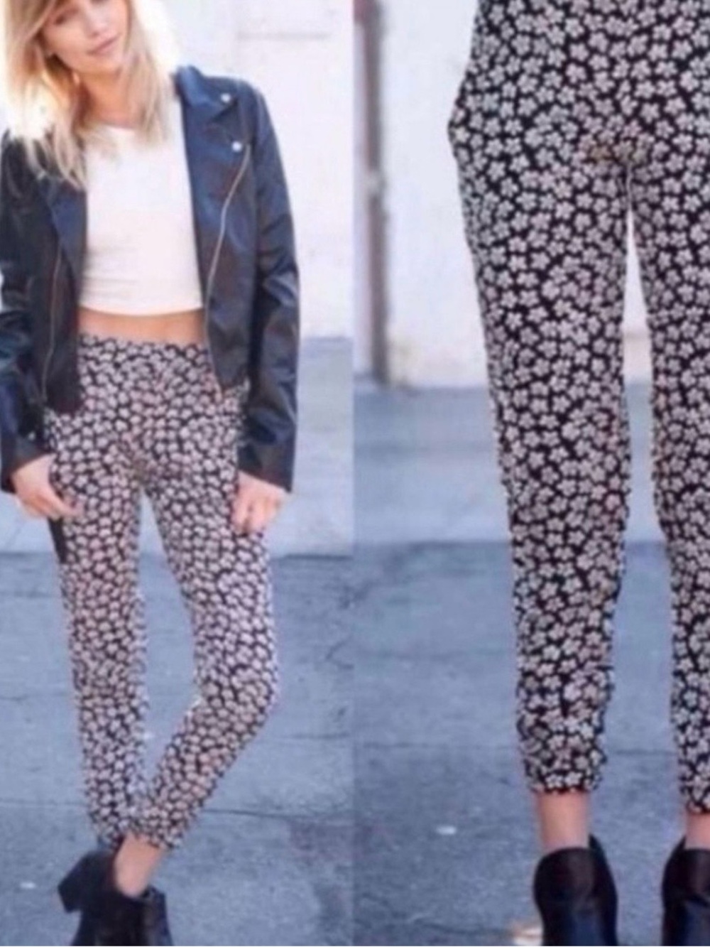 Brandy Melville Black Floral Print Jogger Pants